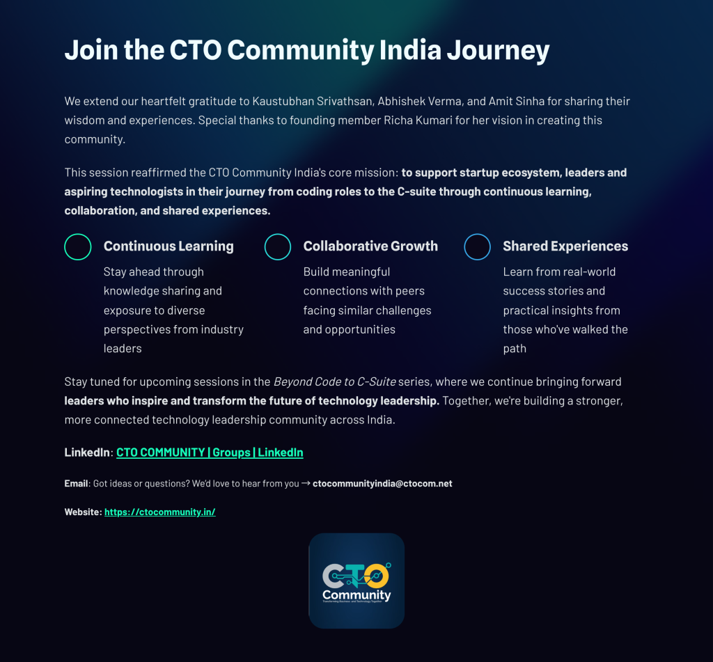 HIGHLIGHTS: Beyond Code to C-Suite Webinar-1 10 join the cto community india journey